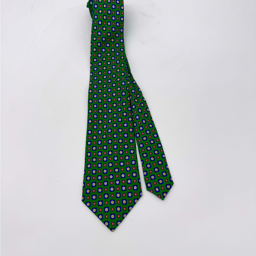 100% Silk, Hand Made Tie , Green, Blue, Fuchsia, Yellow.
